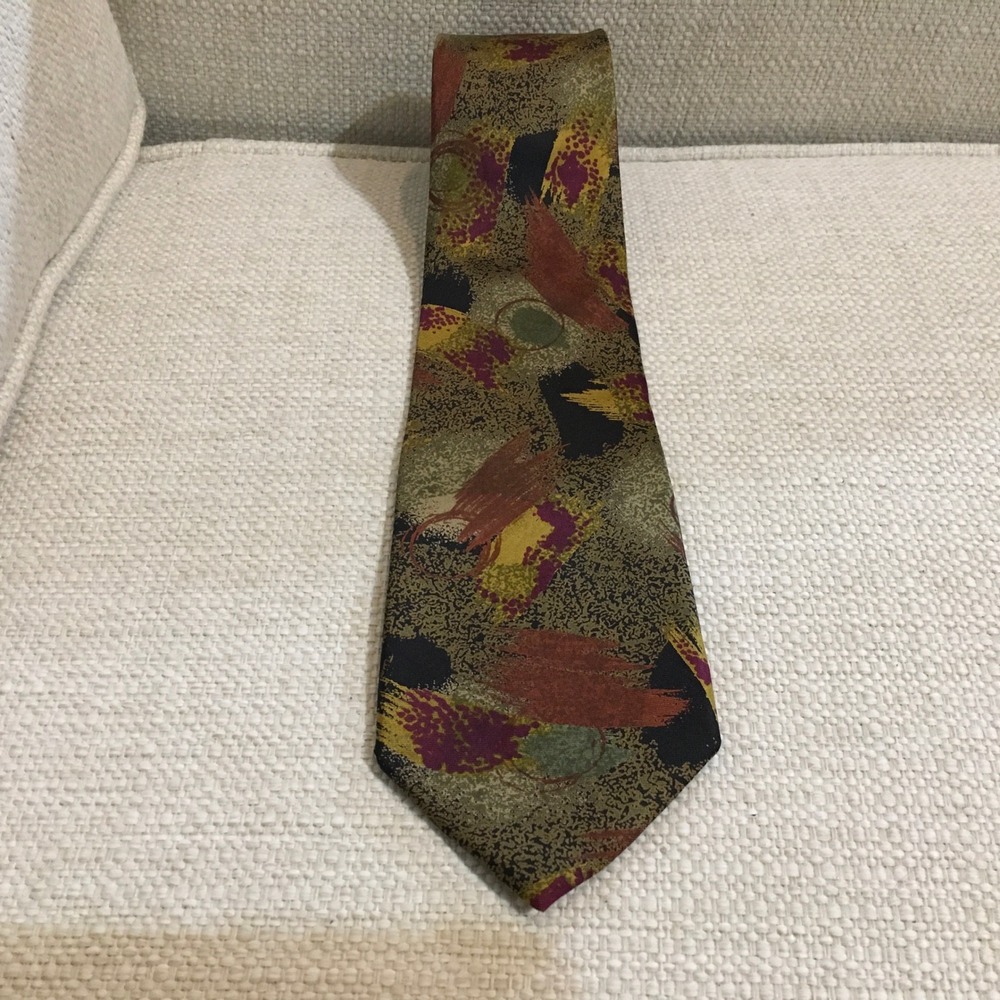 Pierre Balmain Silk Tie Italian‎ Abstract Brushstroke Pattern Men's Fashion Tie